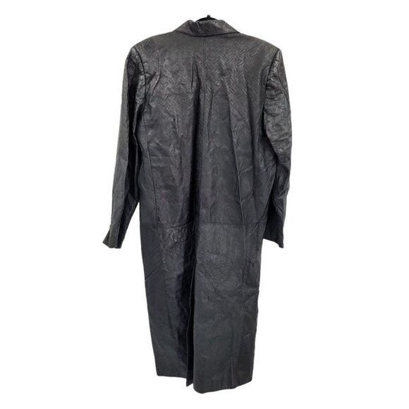 Vtg 80's Leather Trench Coat Rare Rocker Punk Tire Track Embossed Black Sz S - Picture 10 of 16